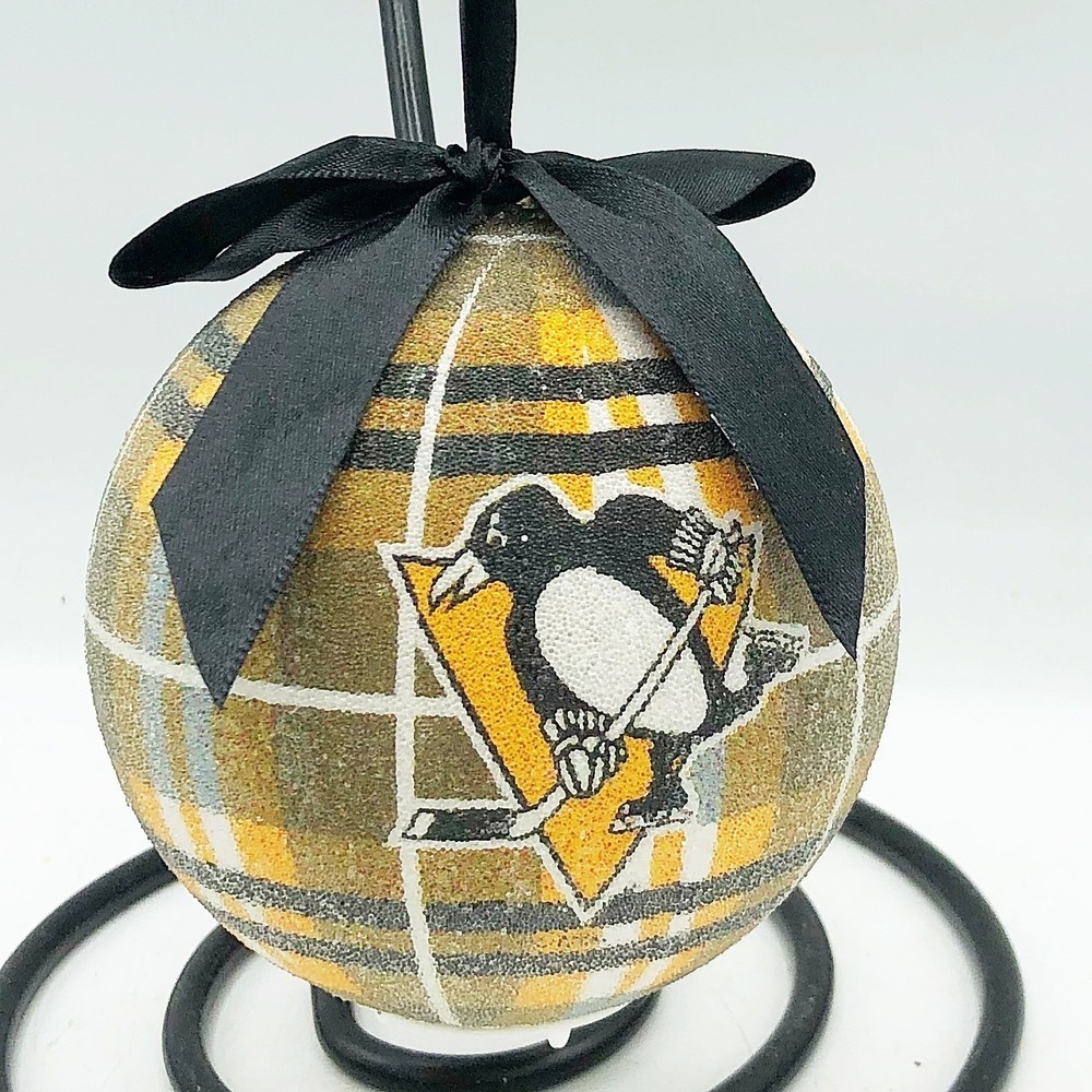 Pittsburgh Penguins Orange and Black Plaid Lighted‎ Ornament